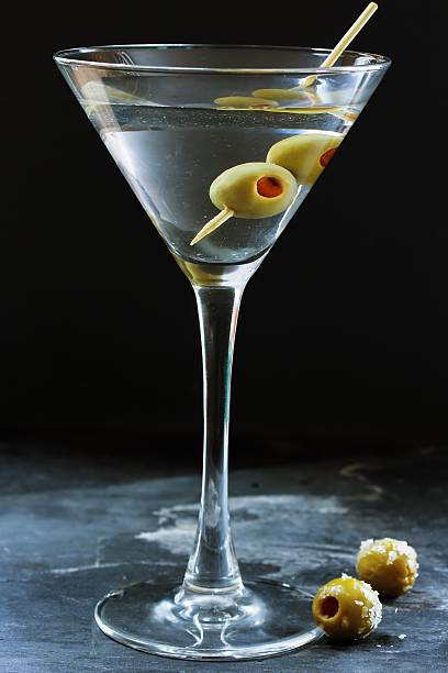 istock Martini cocktail in a martini glass with olives, selective focus 609912634