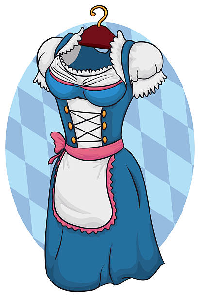 Traditional Dirndl Dress in a Hanger for Beer Fest Celebration Beauty dirndl (traditional Bavarian dress) in a hanger for Beer Fest celebration ready to be used for a pretty girl. pics of dirndl skirt stock illustrations