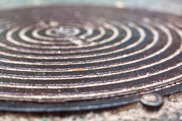 istock Metal manhole cover 609914204