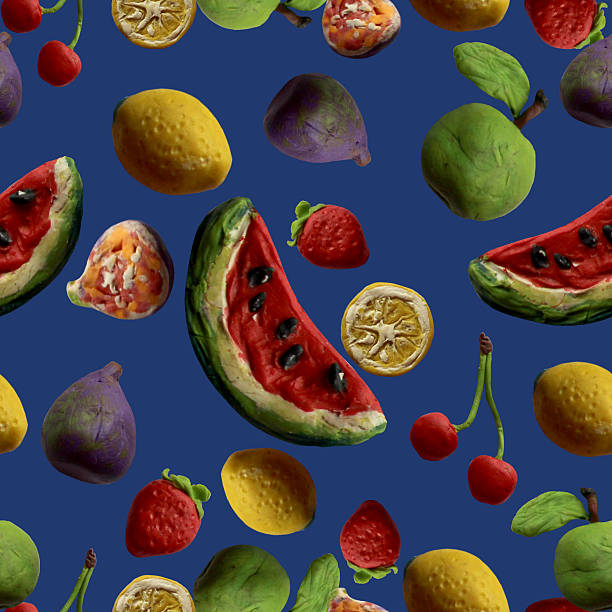 Seamless pattern of plasticine fruits