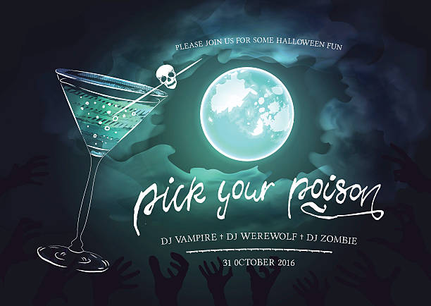 ilustrações, clipart, desenhos animados e ícones de convite para festa de halloween - zombie cocktail