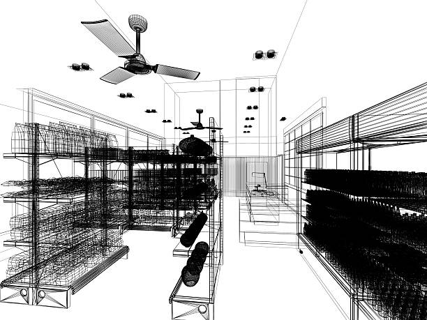 istock sketch design of supermarket ,3d  rendering 609915930