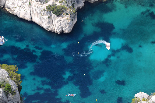 Beautifully blue water in Marseilles' calanques. A perfect spot for sailing in summer. Picture taken in June 2016 from the upper part of the 