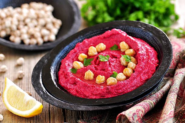 istock Beetroot hummus with chickpeas and olive oil 609917466