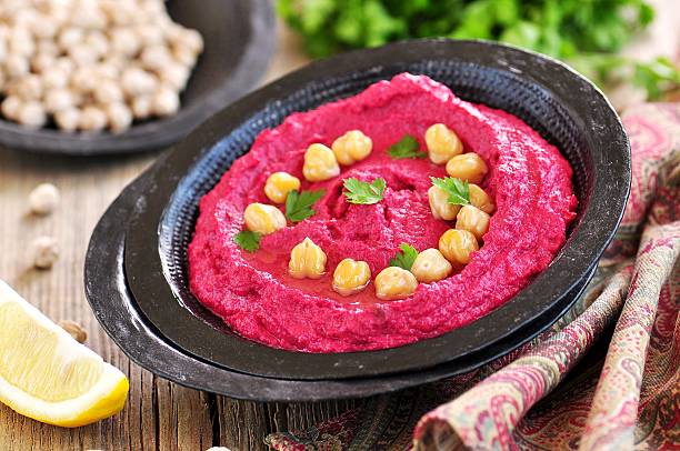 istock Beetroot hummus with chickpeas and olive oil 609917612
