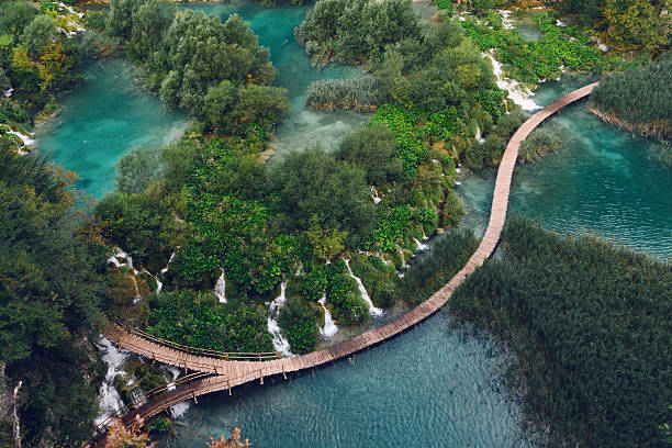 parque nacional de plitvice - waterfall multi colored landscape beauty in nature - fotografias e filmes do acervo