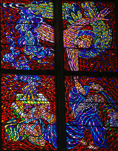 Stained Glass - Abraham and Isaac Prague, Czech Republic - April 5, 2016: Stained Glass window in St. Vitus Cathedral, Prague, depicting Abraham and the Binding of Isaac on Moriah. father abraham stock pictures, royalty-free photos & images