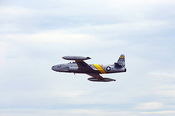 Jblm, Wa, United States - August 28, 2016: The T-33 Shooting Star (or T-Bird) is an American jet trainer aircraft. It was produced by Lockheed and made its first flight in 1948.