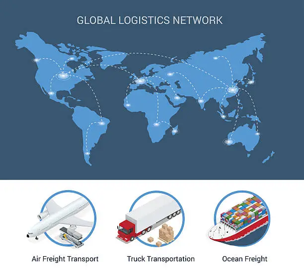 Vector illustration of Global logistics network Flat isometric vector illustration