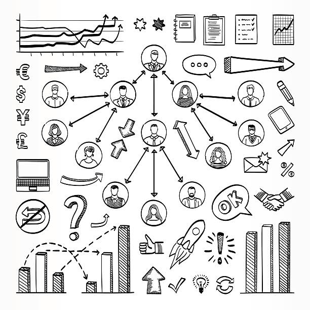 Sketch doodle set of icons Sketch doodle set. Vector hand drawn sketch icons. Business concept. Business team. Isolated on white background. Infographics. multi level marketing stock illustrations