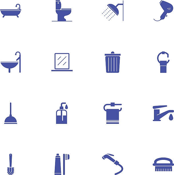 ilustraciones, imágenes clip art, dibujos animados e iconos de stock de iconos vectoriales de baño - women bathtub bathroom water