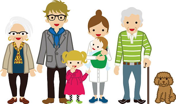 ilustrações, clipart, desenhos animados e ícones de família multi-geração - vovô cana - senior couple isolated white background standing