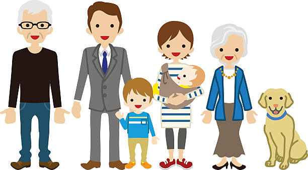 ilustraciones, imágenes clip art, dibujos animados e iconos de stock de familia multi-generacional - senior couple isolated white background standing