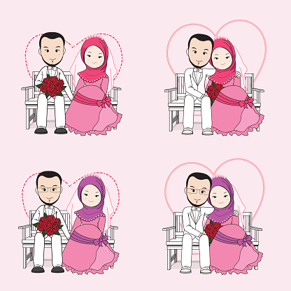 Muslim Wedding Couple Vector Cartoon With Smiling Face Stock Illustration -  Download Image Now - iStock