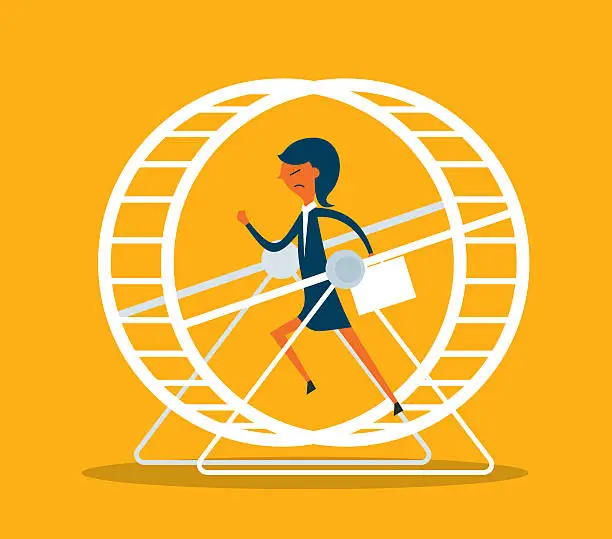 Vector illustration of Businesswoman in Hamster Wheel