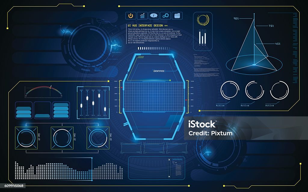 Interfaz de interfaz HUD futura plantilla de diseño de innovación de inteligencia artificial virtual - arte vectorial de HUD - Interfaz de usuario gráfica libre de derechos