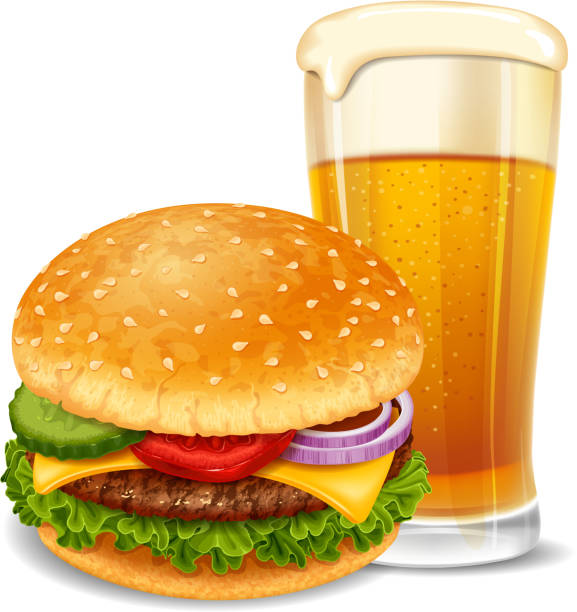 ilustrações de stock, clip art, desenhos animados e ícones de hambúrguer e cerveja - salad food and drink food lettuce