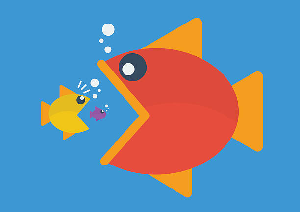 큰 물고기는 작은 물고기를 먹는다. 플랫 스타일 - animal large cartoon fish stock illustrations