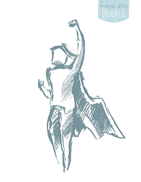 Boy waving cloak freedom happiness concept vector. A boy with a waving cloak, outdoors. Freedom happiness creativity concept. Vector illustration sketch superhero drawings stock illustrations