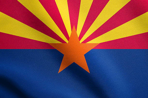 istock Flag of Arizona waving with fabric texture 609956928