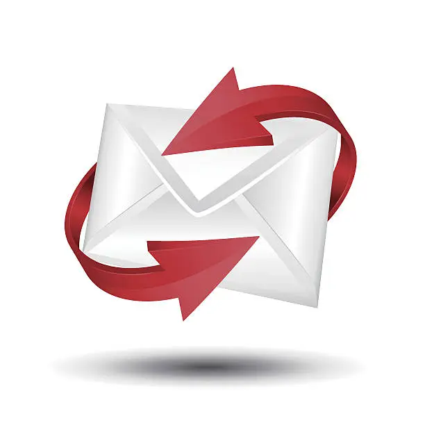 Vector illustration of Mail with red circular arrows