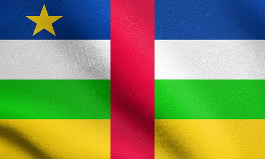 Central Africa national official flag. African patriotic symbol, banner, element, background. Flag of the Central African Republic waving in the wind with detailed fabric texture