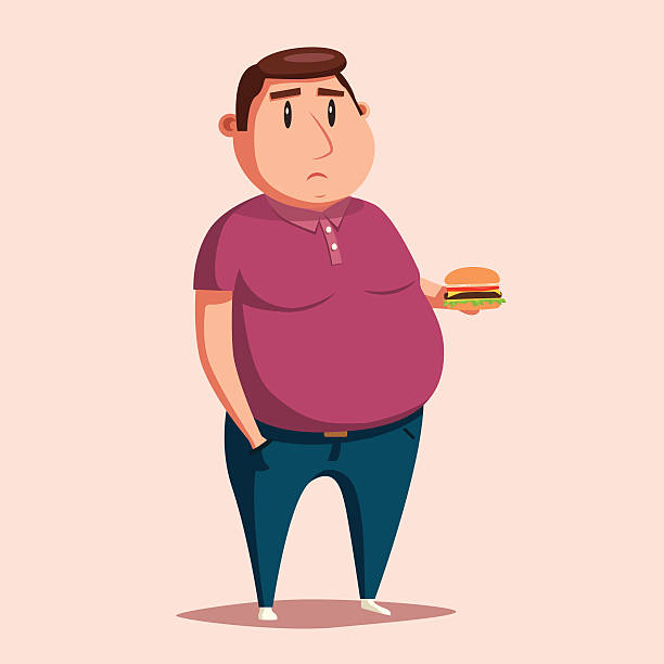 Fat Man With Burger Cartoon Vector Illustration Stock Illustration -  Download Image Now - Hypnotist, Over Eating, Adult - iStock