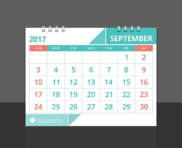 Vector illustration of Desk calendar 2017 September design layout template vector.