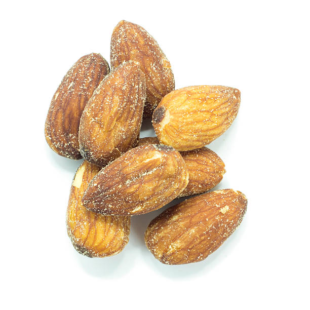 istock Dried brown Almonds protein snack on top view 610008806
