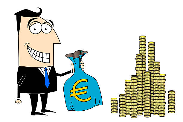 Businessman holding sack of money, golden coins - great for topics like treasure, being wealth etc.