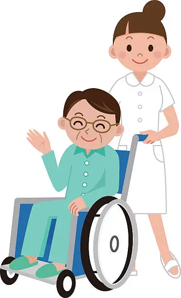 Vector illustration of Patient in a wheelchair next to a nurse