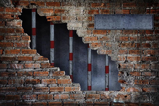 istock Jail Room with Gray grunge concrete and Brick Wall 610014214
