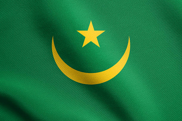 Mauritanian national official flag. African patriotic symbol, banner, element, background. Flag of Mauritania waving in the wind with detailed fabric texture