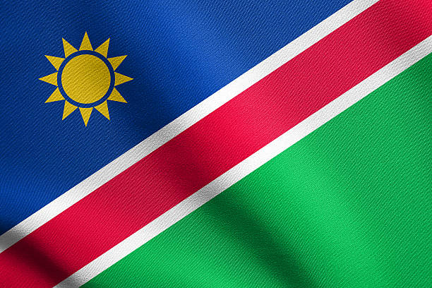 istock Flag of Namibia waving with fabric texture 610016026
