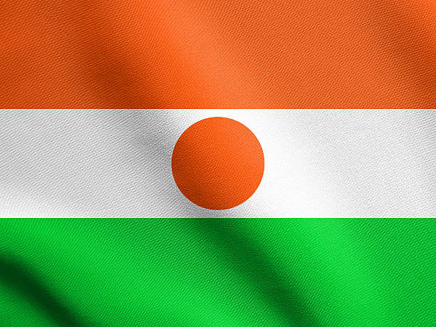 Nigerien national official flag. African patriotic symbol, banner, element, background. Flag of Niger waving in the wind with detailed fabric texture