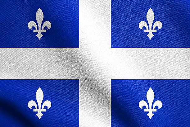 flaga quebec macha z teksturą tkaniny - quebec flag pennant sign zdjęcia i obrazy z banku zdjęć