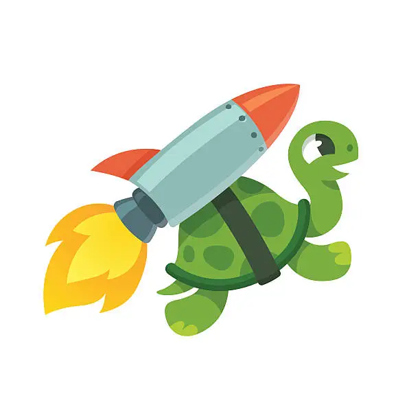 Vector illustration of Funny rocket turtle illustration