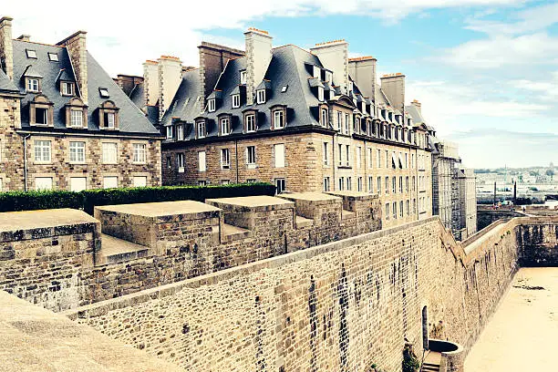 The fortified walls of St Malo in Brittany, France.