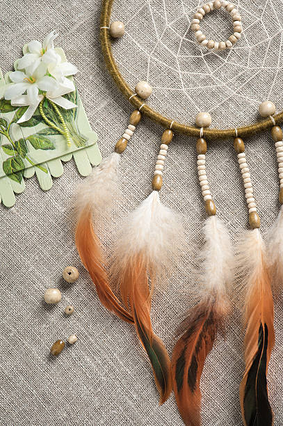 istock Bright orange green dream catcher 610018832