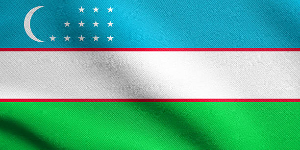 istock Flag of Uzbekistan waving with fabric texture 610019336