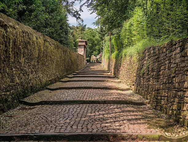 istock Cobbled streets up to citta alta Bergamo, Italy 610020484