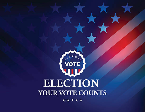 성조기 배경이 있는 미국 선거 투표 버튼 - 정부 일러스트 stock illustrations