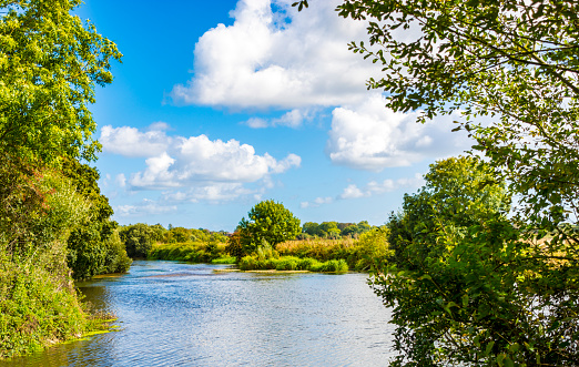 View along the River Stour in Dorset. Popular walks along the banks of the river near Wimborne.