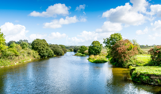 View along the River Stour in Dorset. Popular walks along the banks of the river near Wimborne.