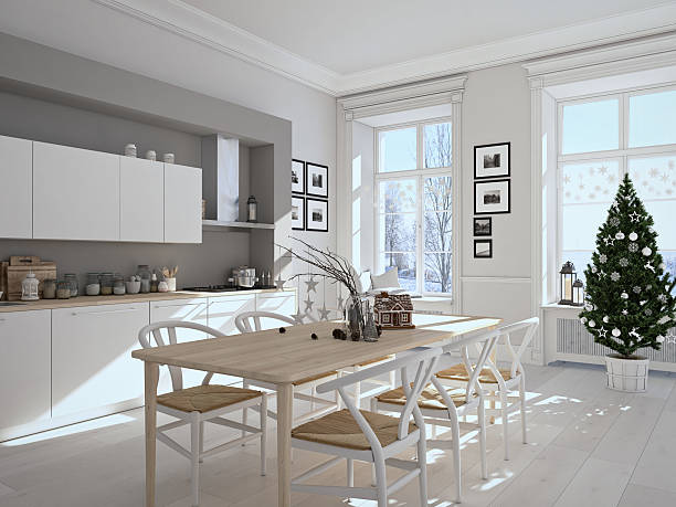 istock nordic kitchen with christmas decoration. 3d rendering 610036798