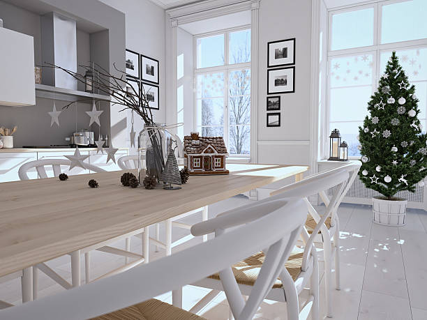 istock nordic kitchen with christmas decoration. 3d rendering 610038022