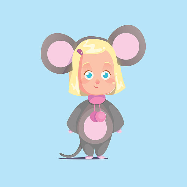 istock Cute little girl mouse costume Flat Isolated Vector Cartoon Style 610038654