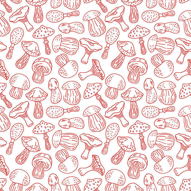 버섯의 원활한 배경 - 독우산광대버섯 stock illustrations