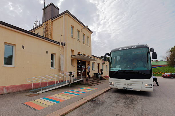 Loviisa, Finland - August 21, 2016: Coach bus on the bus station. Loviisa was founded in 1745, and now it the site of two nuclear reactors