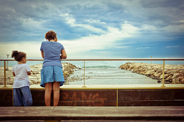 istock Kids looking over river by seaside from Bridge 610041058